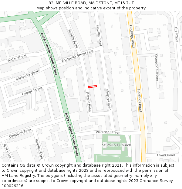 83, MELVILLE ROAD, MAIDSTONE, ME15 7UT: Location map and indicative extent of plot