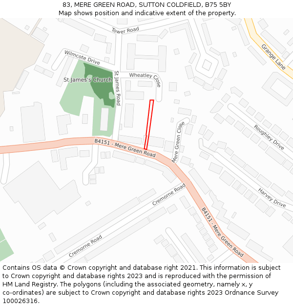 83, MERE GREEN ROAD, SUTTON COLDFIELD, B75 5BY: Location map and indicative extent of plot