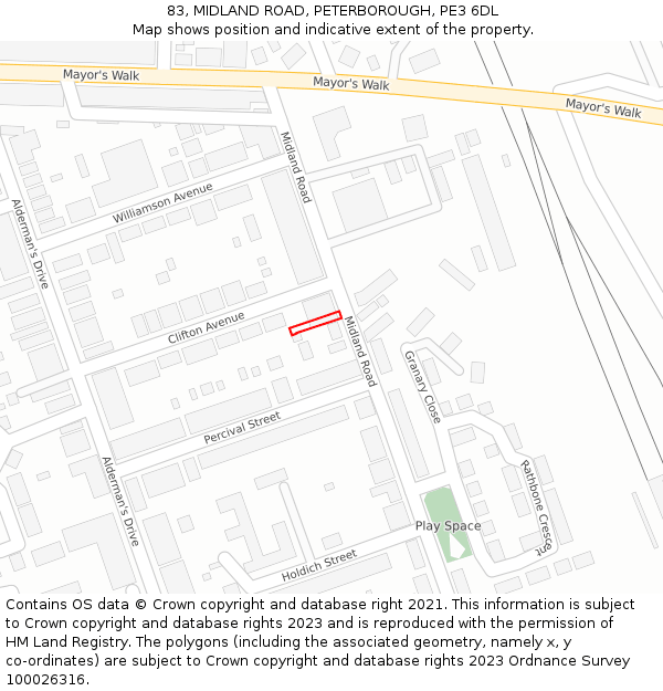 83, MIDLAND ROAD, PETERBOROUGH, PE3 6DL: Location map and indicative extent of plot