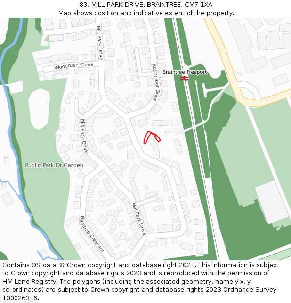 83, MILL PARK DRIVE, BRAINTREE, CM7 1XA: Location map and indicative extent of plot