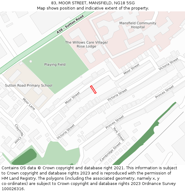 83, MOOR STREET, MANSFIELD, NG18 5SG: Location map and indicative extent of plot
