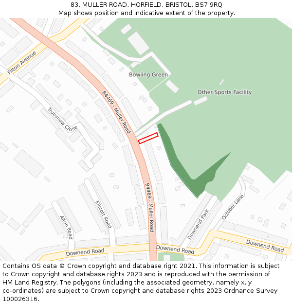 83, MULLER ROAD, HORFIELD, BRISTOL, BS7 9RQ: Location map and indicative extent of plot