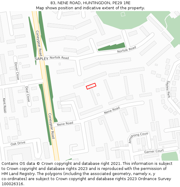 83, NENE ROAD, HUNTINGDON, PE29 1RE: Location map and indicative extent of plot