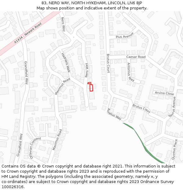 83, NERO WAY, NORTH HYKEHAM, LINCOLN, LN6 8JP: Location map and indicative extent of plot
