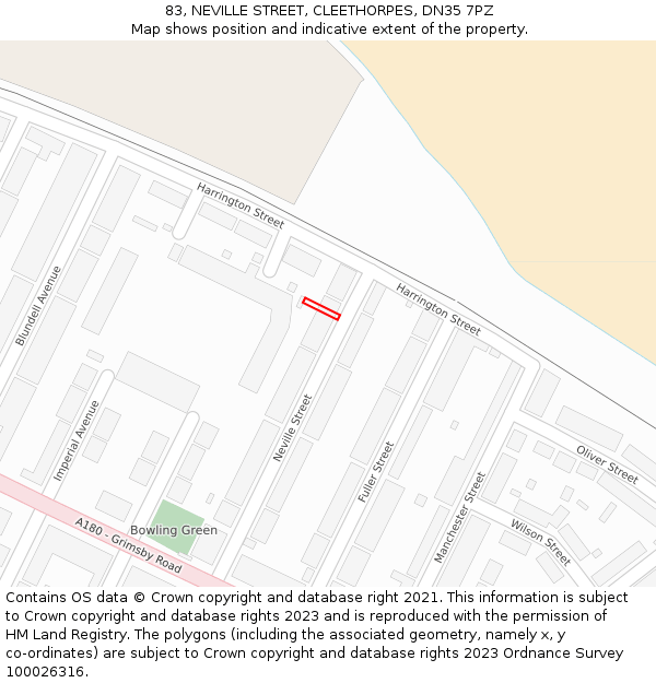 83, NEVILLE STREET, CLEETHORPES, DN35 7PZ: Location map and indicative extent of plot