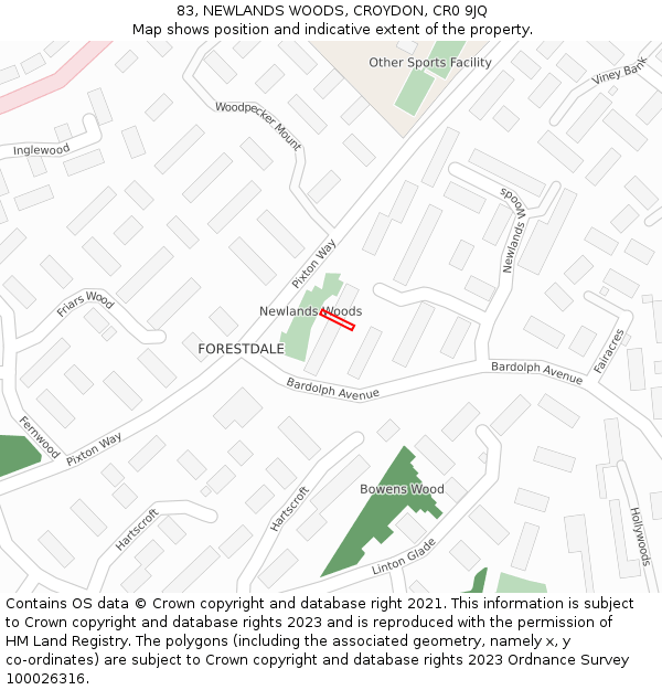83, NEWLANDS WOODS, CROYDON, CR0 9JQ: Location map and indicative extent of plot