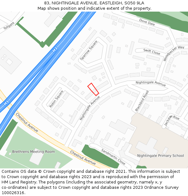 83, NIGHTINGALE AVENUE, EASTLEIGH, SO50 9LA: Location map and indicative extent of plot