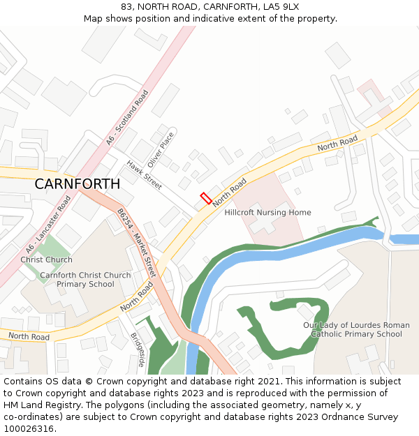 83, NORTH ROAD, CARNFORTH, LA5 9LX: Location map and indicative extent of plot
