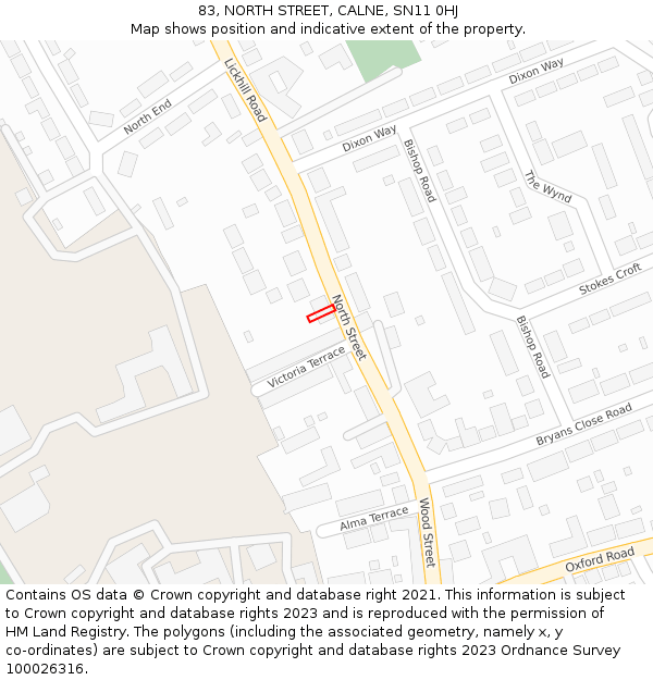 83, NORTH STREET, CALNE, SN11 0HJ: Location map and indicative extent of plot