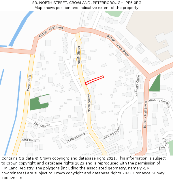 83, NORTH STREET, CROWLAND, PETERBOROUGH, PE6 0EG: Location map and indicative extent of plot