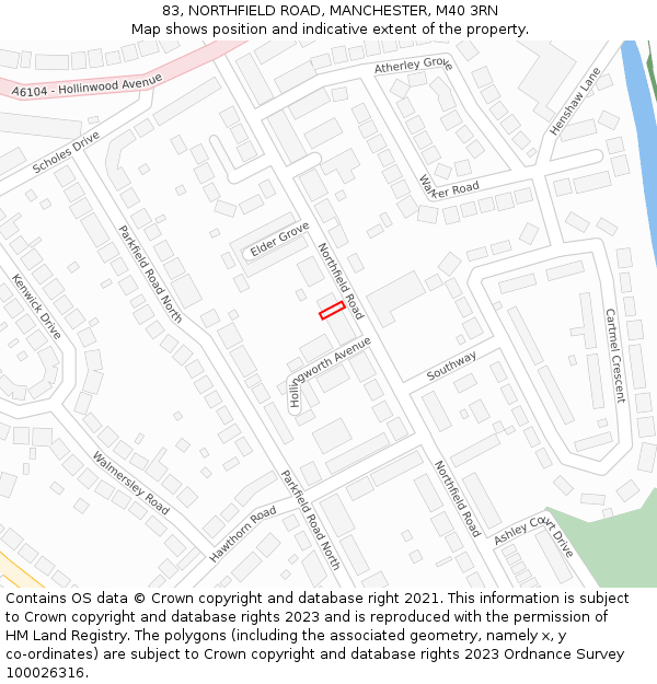 83, NORTHFIELD ROAD, MANCHESTER, M40 3RN: Location map and indicative extent of plot