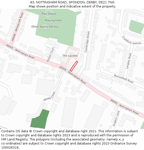 83, NOTTINGHAM ROAD, SPONDON, DERBY, DE21 7NG: Location map and indicative extent of plot