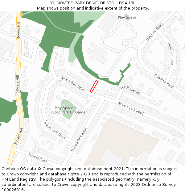 83, NOVERS PARK DRIVE, BRISTOL, BS4 1RH: Location map and indicative extent of plot