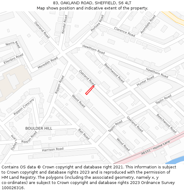 83, OAKLAND ROAD, SHEFFIELD, S6 4LT: Location map and indicative extent of plot