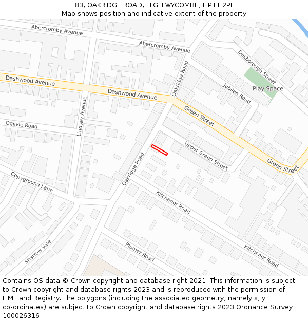 83, OAKRIDGE ROAD, HIGH WYCOMBE, HP11 2PL: Location map and indicative extent of plot