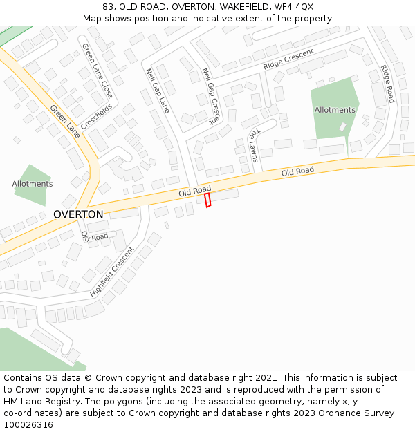 83, OLD ROAD, OVERTON, WAKEFIELD, WF4 4QX: Location map and indicative extent of plot