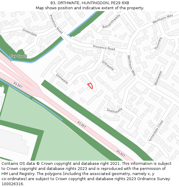 83, ORTHWAITE, HUNTINGDON, PE29 6XB: Location map and indicative extent of plot