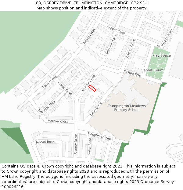 83, OSPREY DRIVE, TRUMPINGTON, CAMBRIDGE, CB2 9FU: Location map and indicative extent of plot
