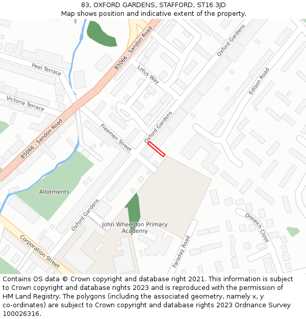 83, OXFORD GARDENS, STAFFORD, ST16 3JD: Location map and indicative extent of plot