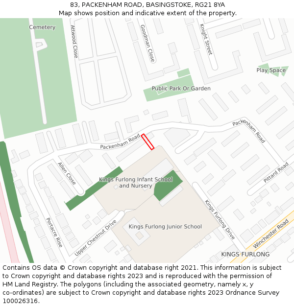 83, PACKENHAM ROAD, BASINGSTOKE, RG21 8YA: Location map and indicative extent of plot