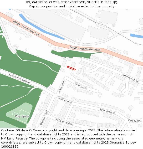 83, PATERSON CLOSE, STOCKSBRIDGE, SHEFFIELD, S36 1JQ: Location map and indicative extent of plot