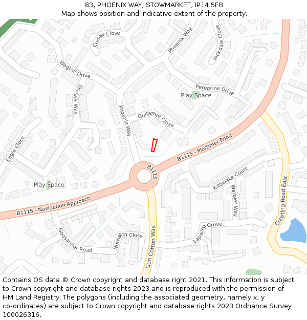 83, PHOENIX WAY, STOWMARKET, IP14 5FB: Location map and indicative extent of plot