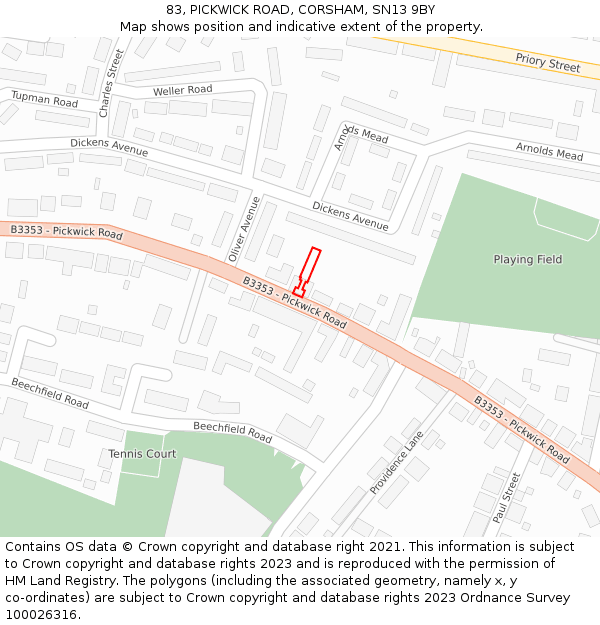 83, PICKWICK ROAD, CORSHAM, SN13 9BY: Location map and indicative extent of plot