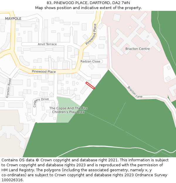 83, PINEWOOD PLACE, DARTFORD, DA2 7WN: Location map and indicative extent of plot