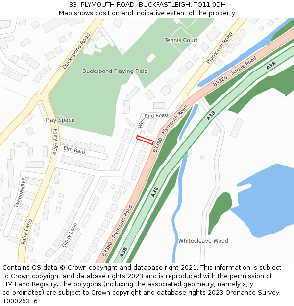 83, PLYMOUTH ROAD, BUCKFASTLEIGH, TQ11 0DH: Location map and indicative extent of plot