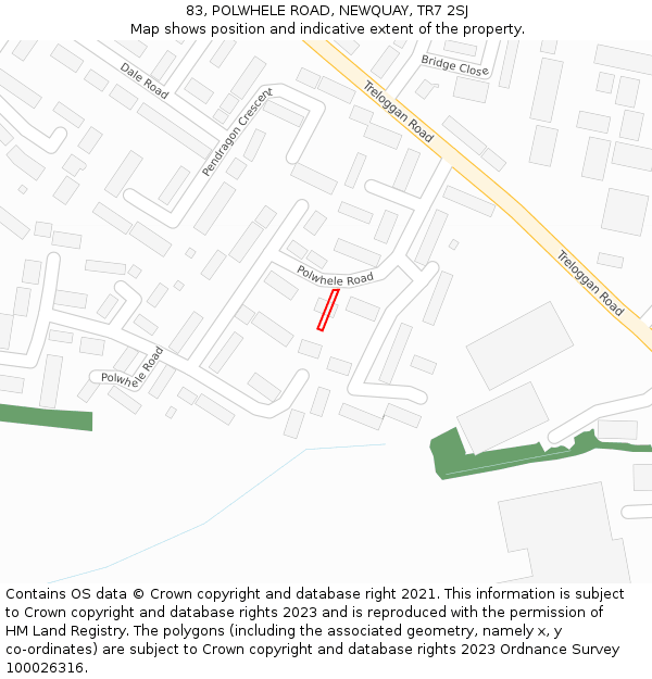 83, POLWHELE ROAD, NEWQUAY, TR7 2SJ: Location map and indicative extent of plot