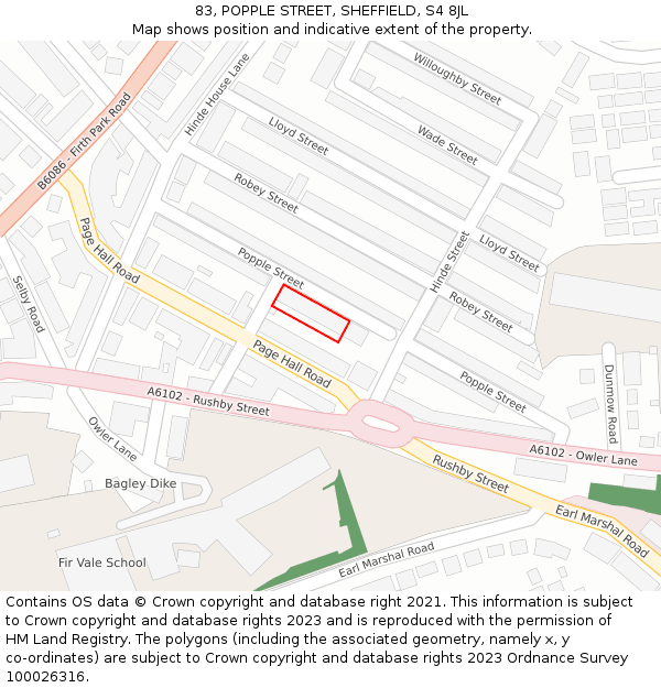 83, POPPLE STREET, SHEFFIELD, S4 8JL: Location map and indicative extent of plot