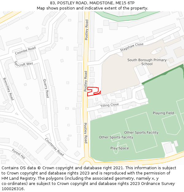 83, POSTLEY ROAD, MAIDSTONE, ME15 6TP: Location map and indicative extent of plot