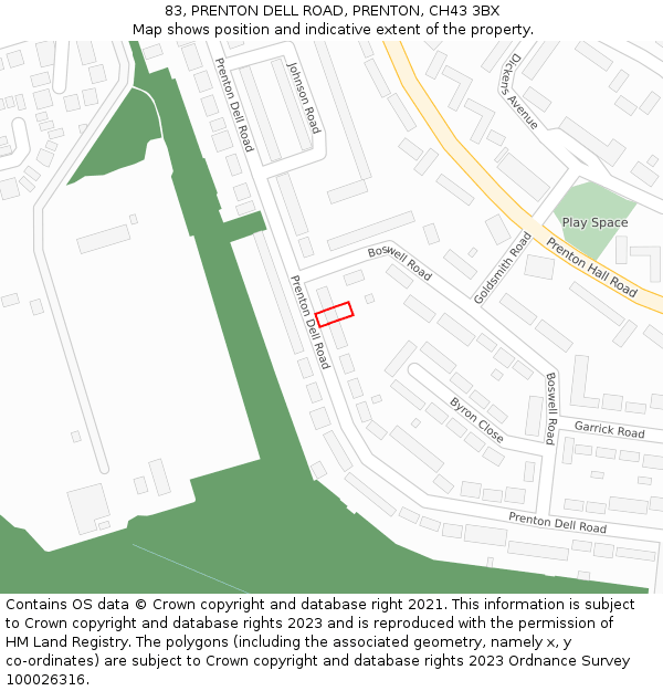 83, PRENTON DELL ROAD, PRENTON, CH43 3BX: Location map and indicative extent of plot