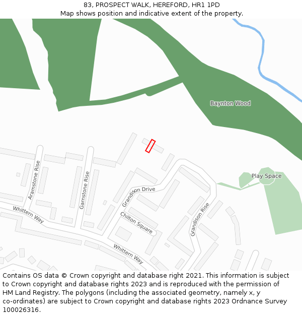 83, PROSPECT WALK, HEREFORD, HR1 1PD: Location map and indicative extent of plot
