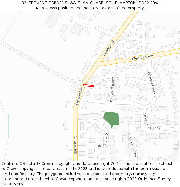 83, PROVENE GARDENS, WALTHAM CHASE, SOUTHAMPTON, SO32 2RW: Location map and indicative extent of plot