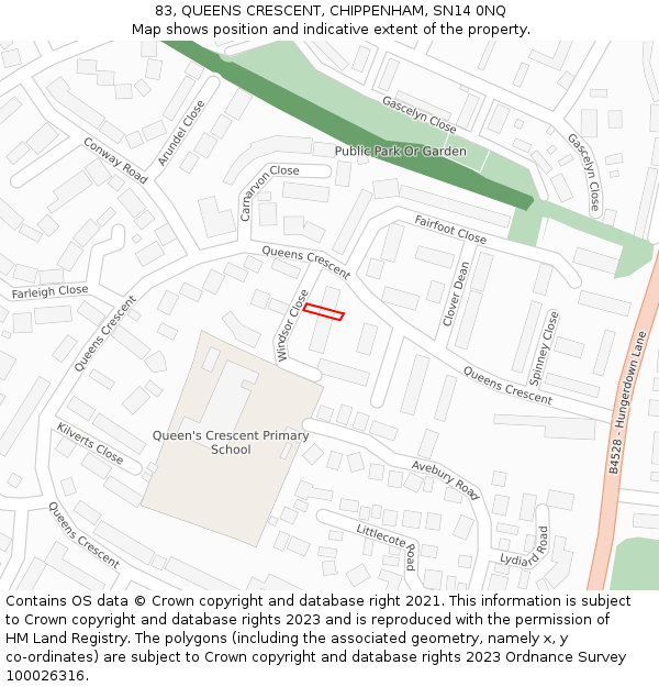 83, QUEENS CRESCENT, CHIPPENHAM, SN14 0NQ: Location map and indicative extent of plot