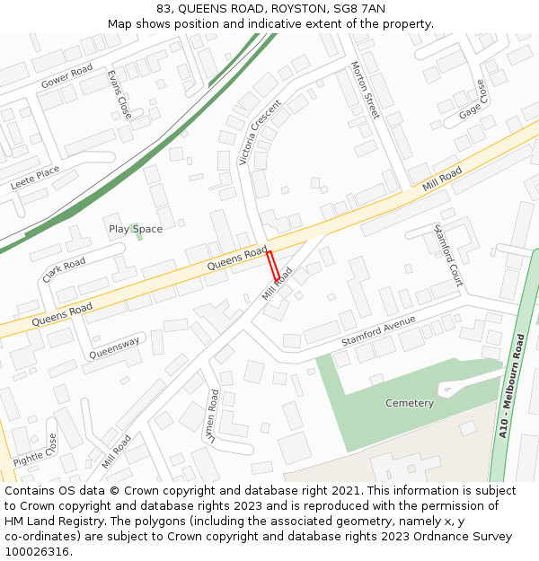 83, QUEENS ROAD, ROYSTON, SG8 7AN: Location map and indicative extent of plot