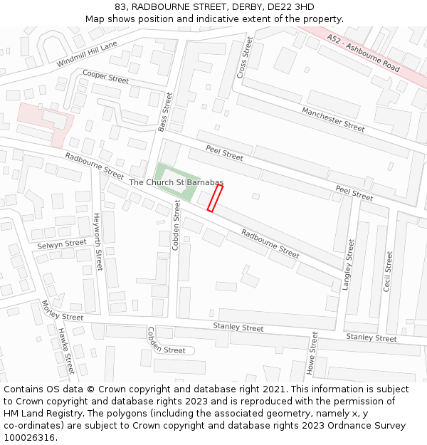 83, RADBOURNE STREET, DERBY, DE22 3HD: Location map and indicative extent of plot