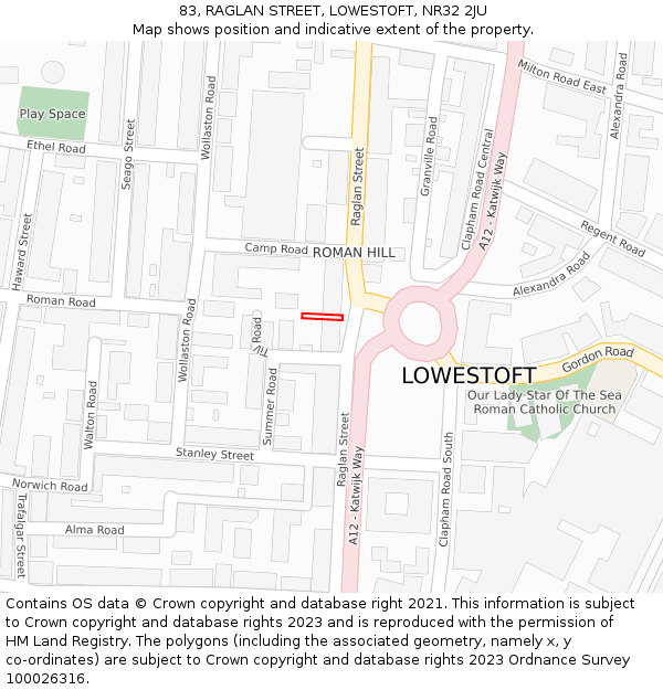 83, RAGLAN STREET, LOWESTOFT, NR32 2JU: Location map and indicative extent of plot