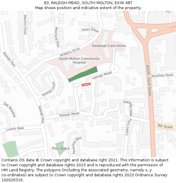 83, RALEIGH MEAD, SOUTH MOLTON, EX36 4BT: Location map and indicative extent of plot
