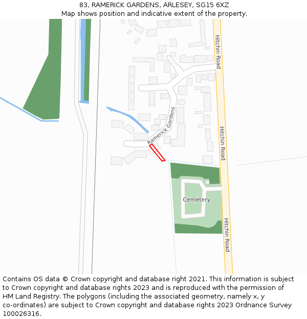 83, RAMERICK GARDENS, ARLESEY, SG15 6XZ: Location map and indicative extent of plot