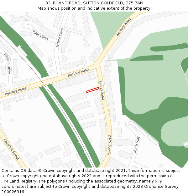 83, RILAND ROAD, SUTTON COLDFIELD, B75 7AN: Location map and indicative extent of plot