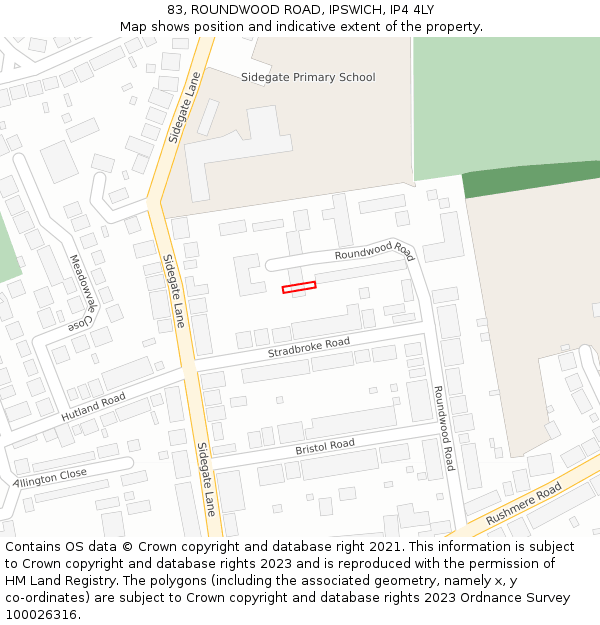 83, ROUNDWOOD ROAD, IPSWICH, IP4 4LY: Location map and indicative extent of plot
