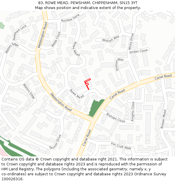 83, ROWE MEAD, PEWSHAM, CHIPPENHAM, SN15 3YT: Location map and indicative extent of plot