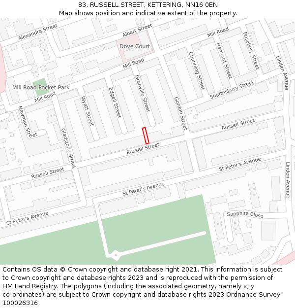 83, RUSSELL STREET, KETTERING, NN16 0EN: Location map and indicative extent of plot