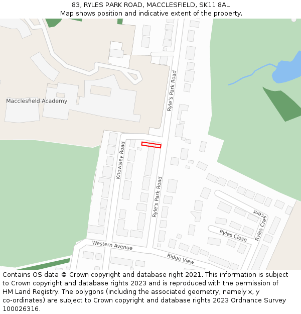 83, RYLES PARK ROAD, MACCLESFIELD, SK11 8AL: Location map and indicative extent of plot