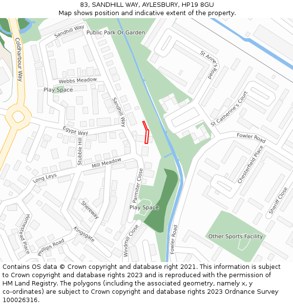 83, SANDHILL WAY, AYLESBURY, HP19 8GU: Location map and indicative extent of plot