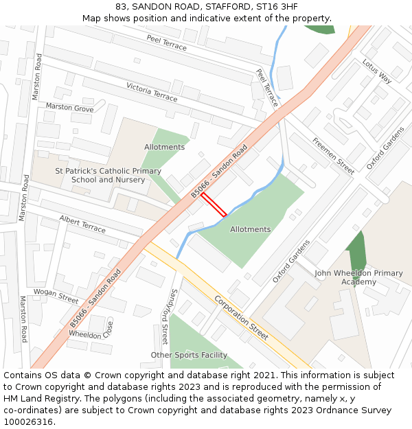 83, SANDON ROAD, STAFFORD, ST16 3HF: Location map and indicative extent of plot