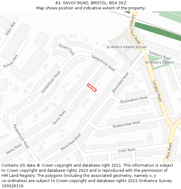 83, SAVOY ROAD, BRISTOL, BS4 3SZ: Location map and indicative extent of plot