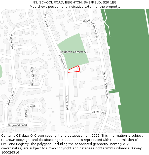 83, SCHOOL ROAD, BEIGHTON, SHEFFIELD, S20 1EG: Location map and indicative extent of plot